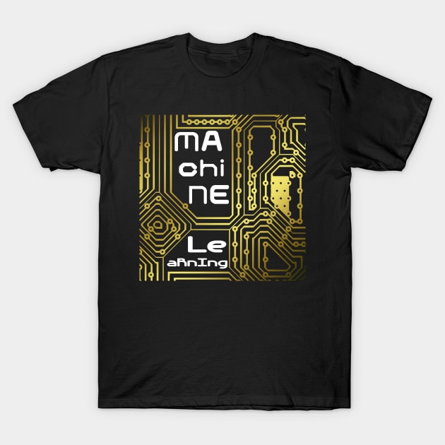 Machine Learning Computer Micro Chip White Gold T-Shirt by aRtVerse